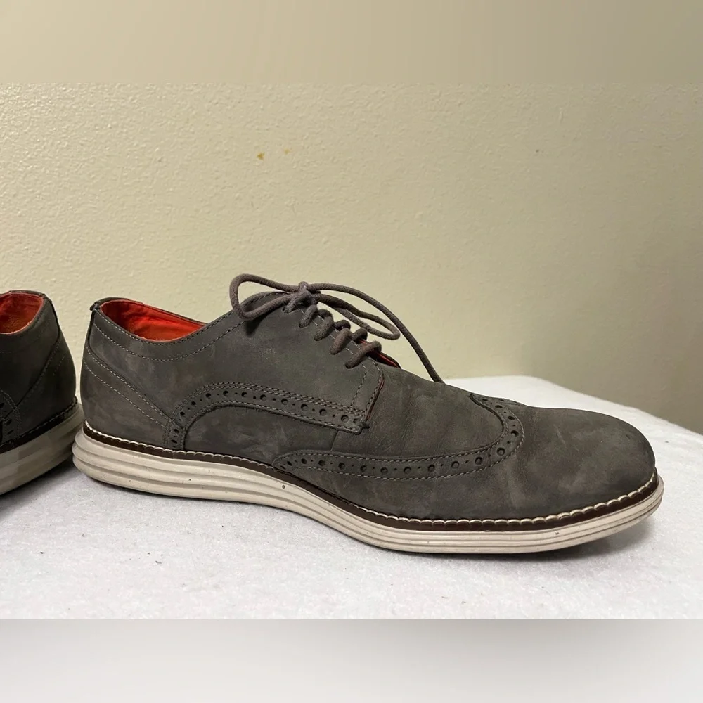 Cole Haan Warner LunarGrand Wingtip Oxford Shoes Grey Suede Leather Size 12